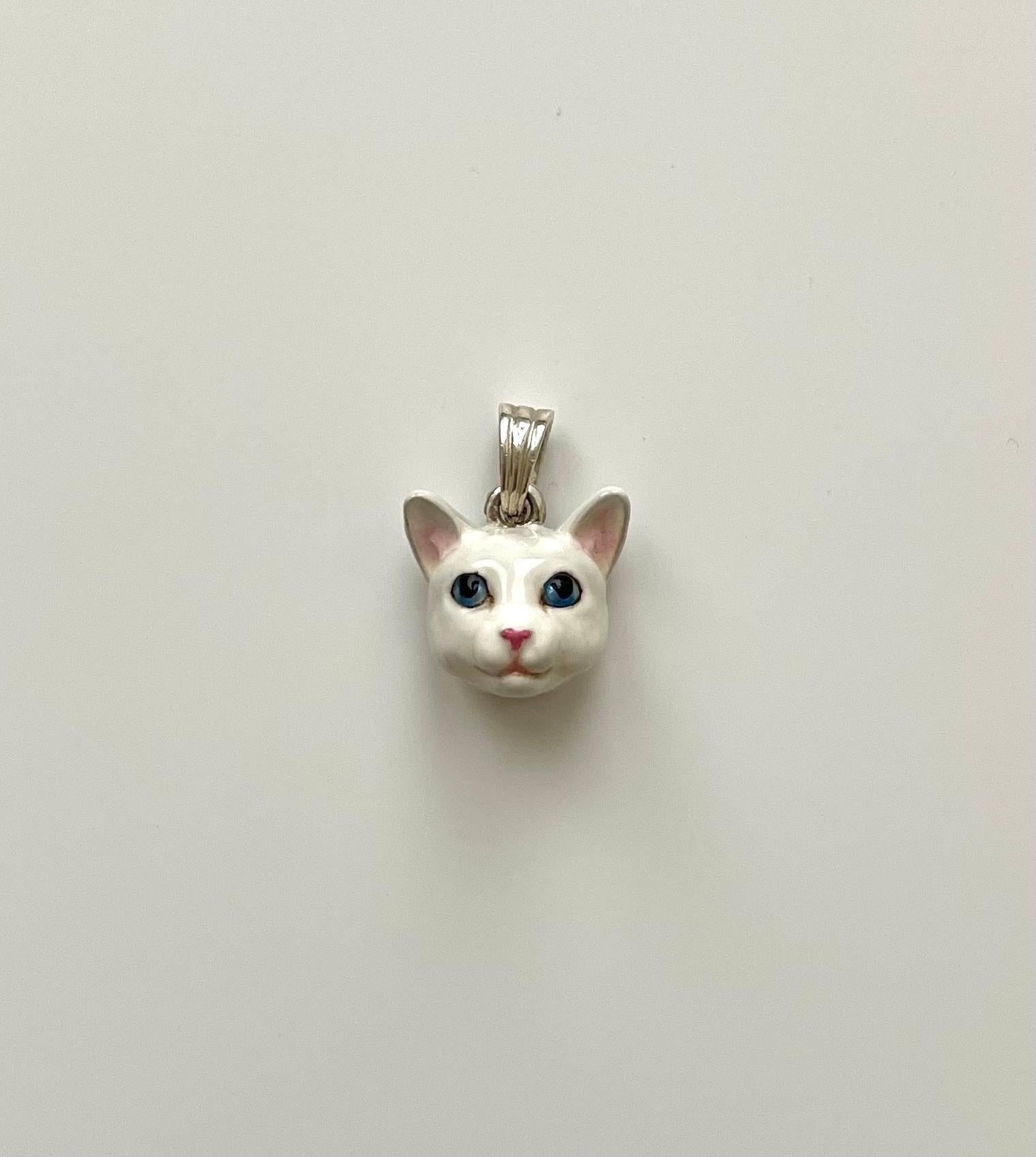 925 Sterling Silver Charms Pendant Necklace White Cat  3