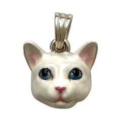 925 Sterling Silver Charms Pendant Necklace White Cat
