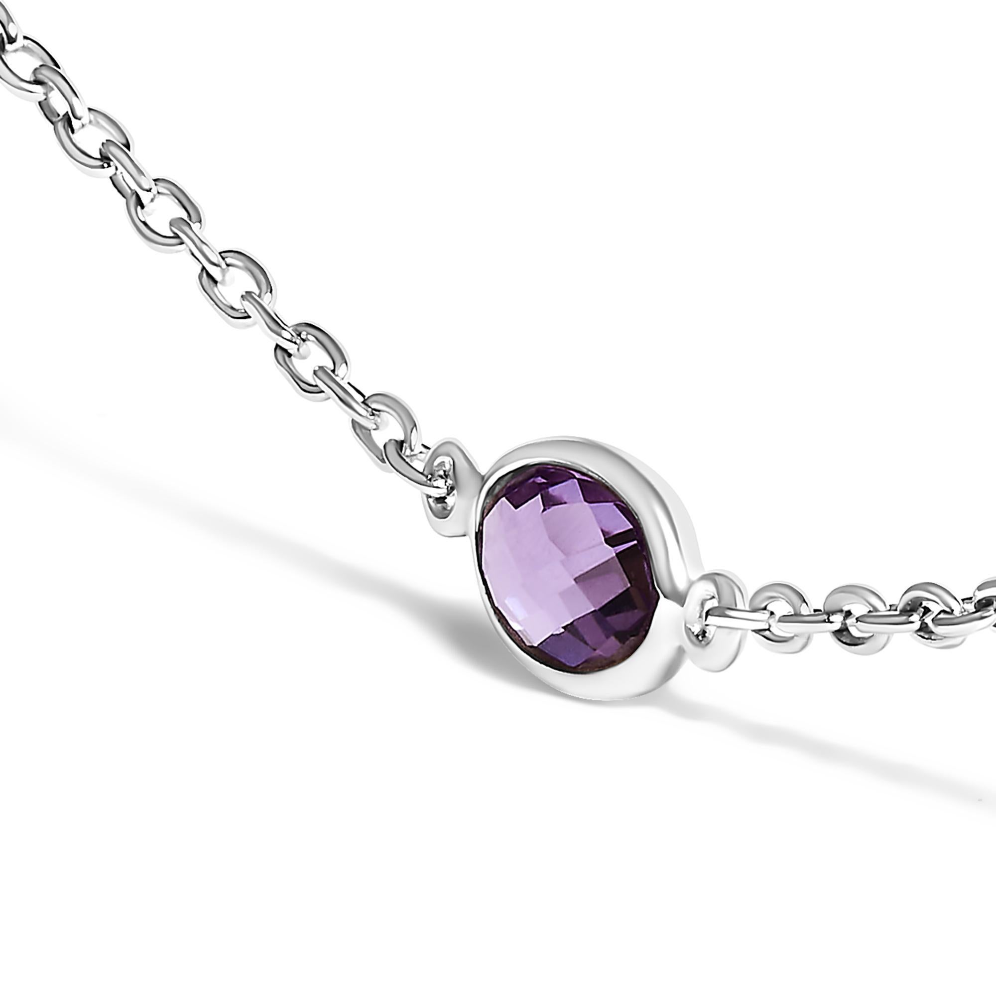 Collar de plata de ley .925 con amatista púrpura cortada en damero y biselado Moderno en venta