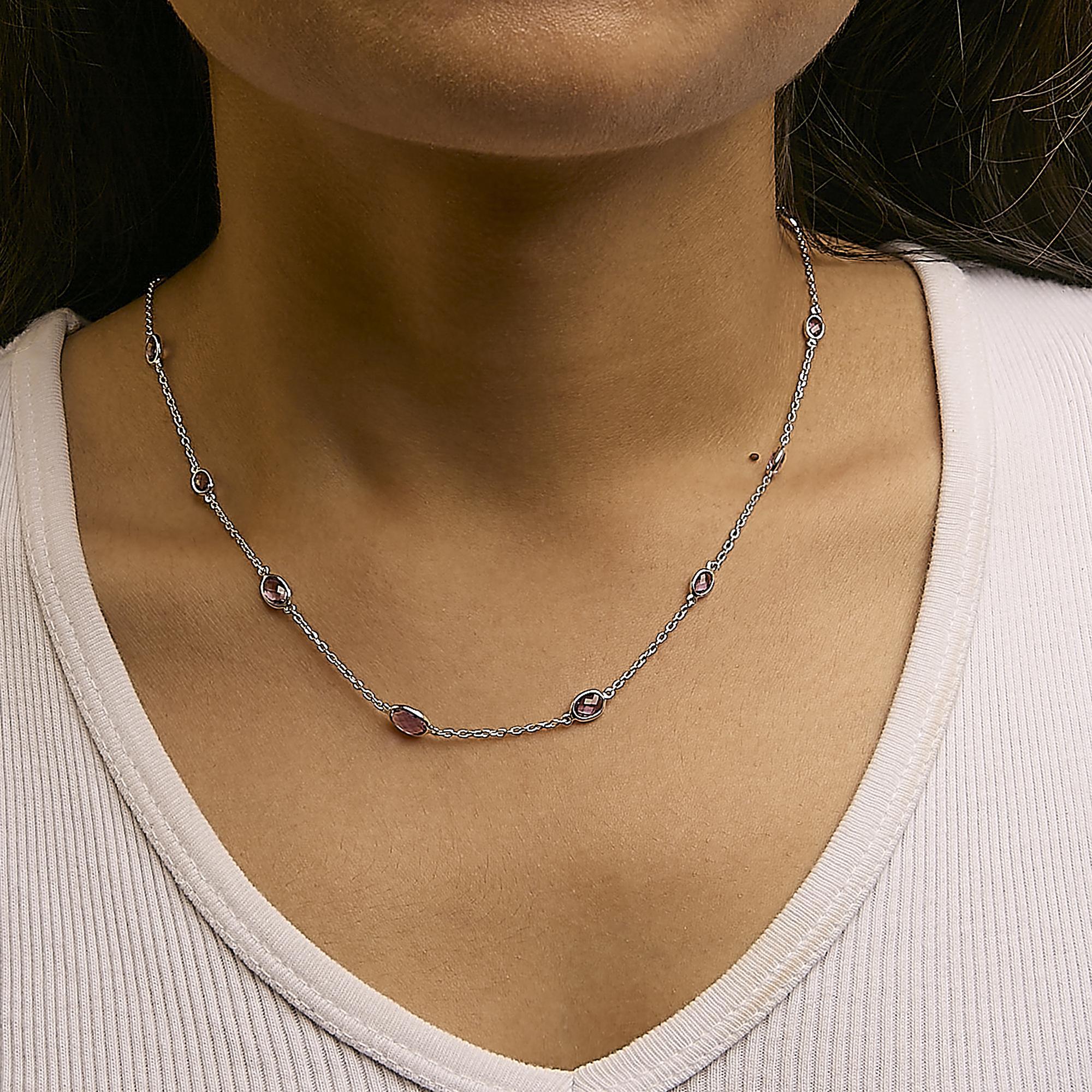 Collar de plata de ley .925 con amatista púrpura cortada en damero y biselado Corte oval en venta