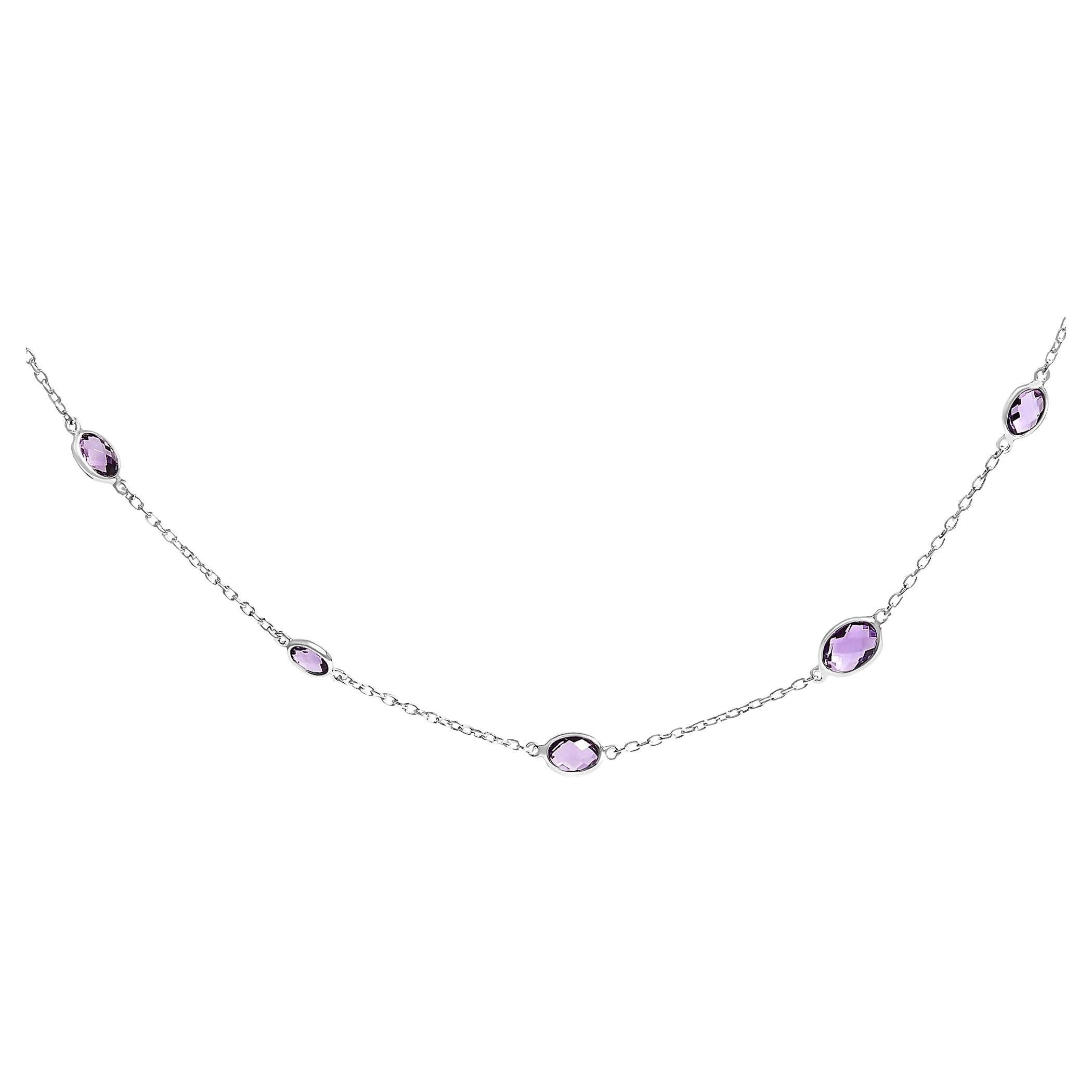 Collar de plata de ley .925 con amatista púrpura cortada en damero y biselado en venta