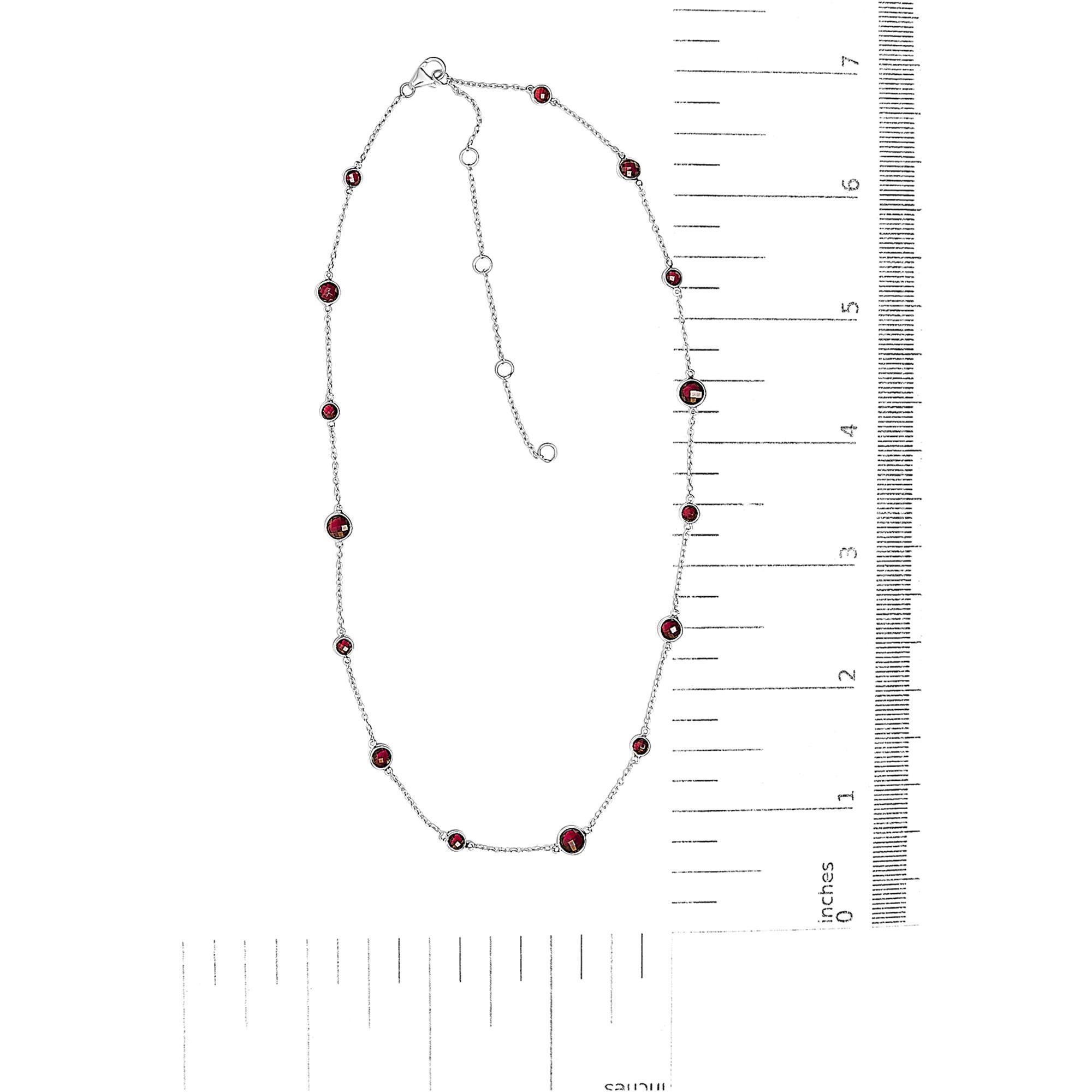 .925 Plata de Ley Checkerboard Cut Red Garnet Bezel Station Necklace en Nuevo estado para la venta en New York, NY