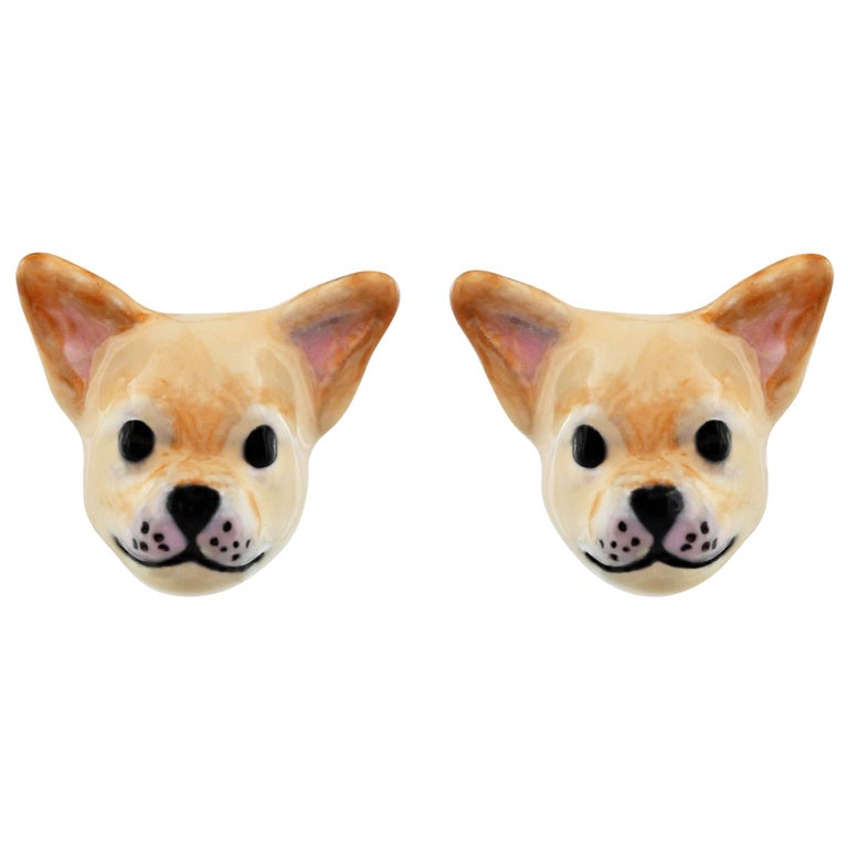 925 Sterling Silver Chihuahua Creamy White Enamel Customizable Earrings For  Sale at 1stDibs | chihuahua earrings