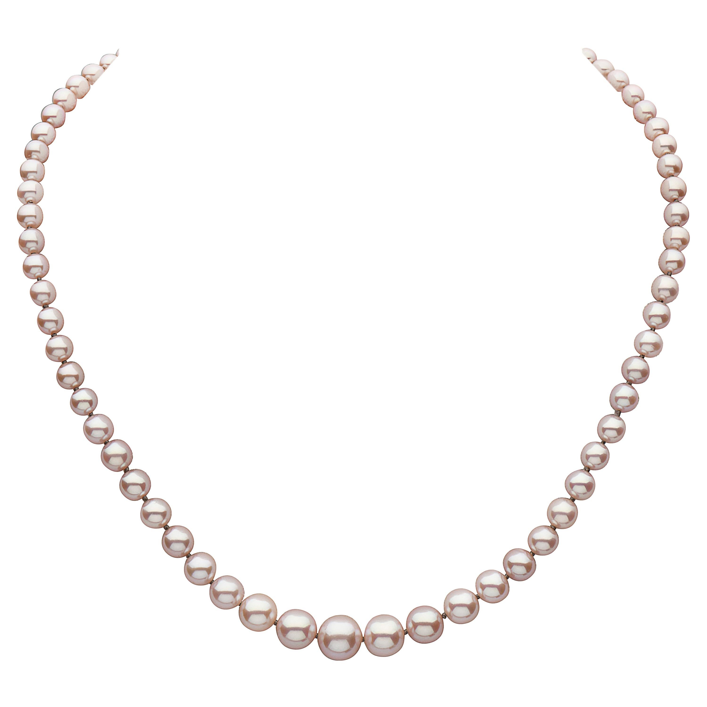 .925 Sterling Silver Clasp Freshwater Pink Graduated Cultured Pearl Necklace For Sale