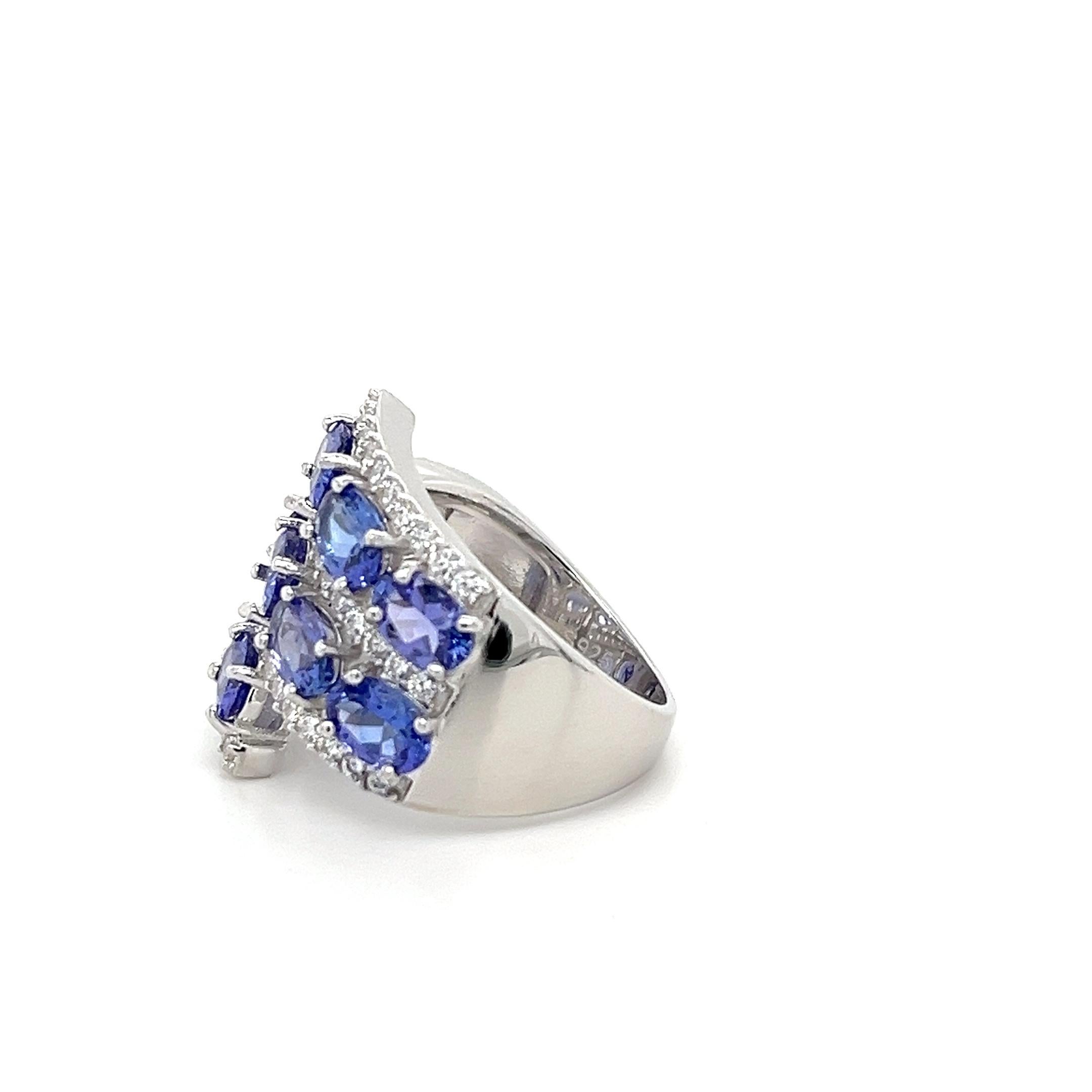 Art Deco 925 Sterling Silver Cluster Ring for Women Tanzanite December Birthstone Ring For Sale