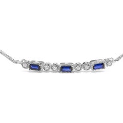 Pulsera tipo bolo de plata de ley .925 con zafiros azules sintéticos y zafiros blancos