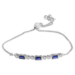 Pulsera tipo bolo de plata de ley .925 con zafiros azules sintéticos y zafiros blancos
