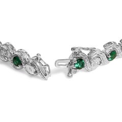 .925 Sterling Silver Created Emerald and Diamond Twist S Link Bracelet