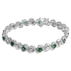 .925 Sterling Silver Created Emerald and Diamond Twist S Link Bracelet