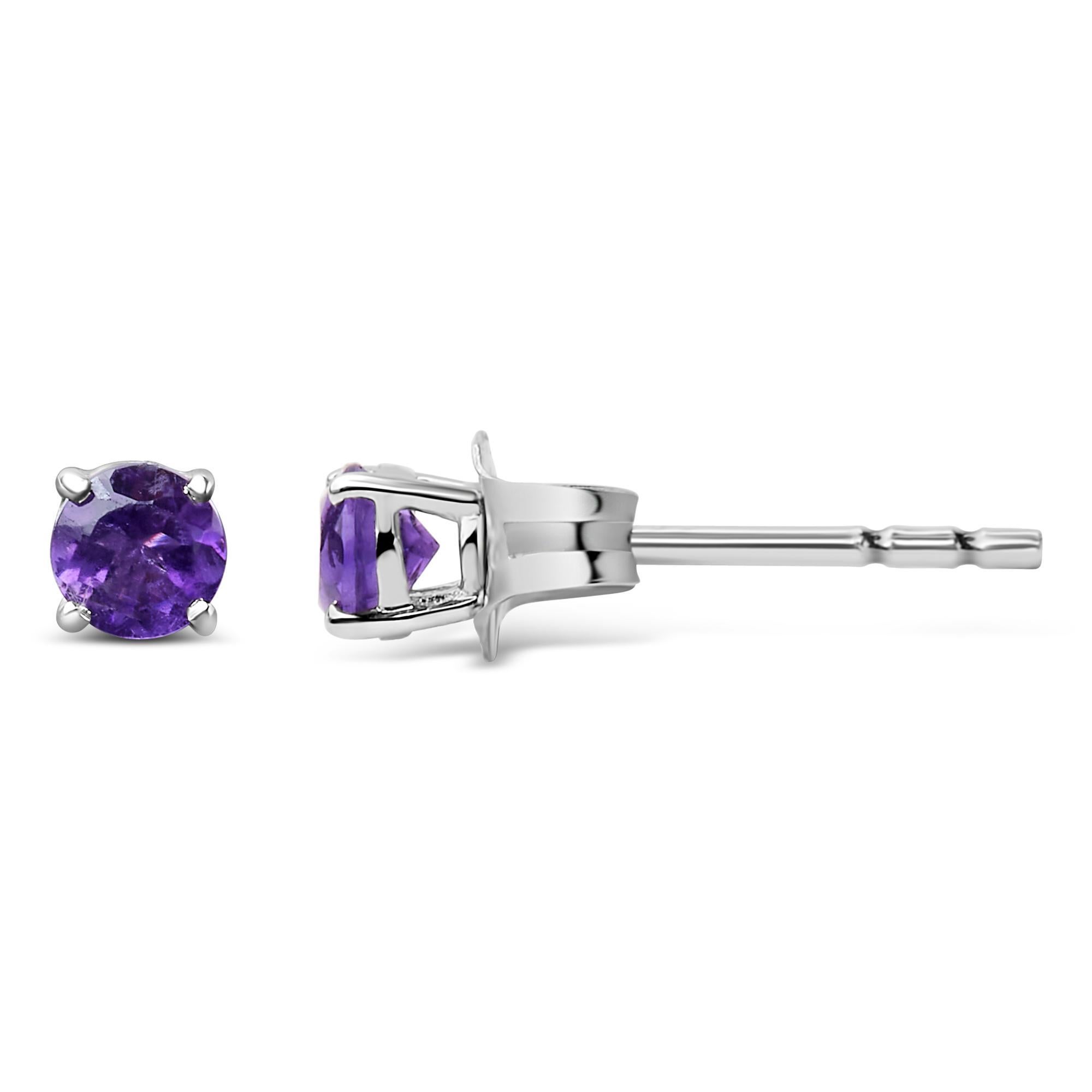 Moderno Orecchini solitari in argento Sterling 925 con ametista rotonda trattata viola creata in vendita