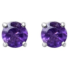 .925 Sterling Silver Created Round Purple Treated Amethyst Solitaire Earrings