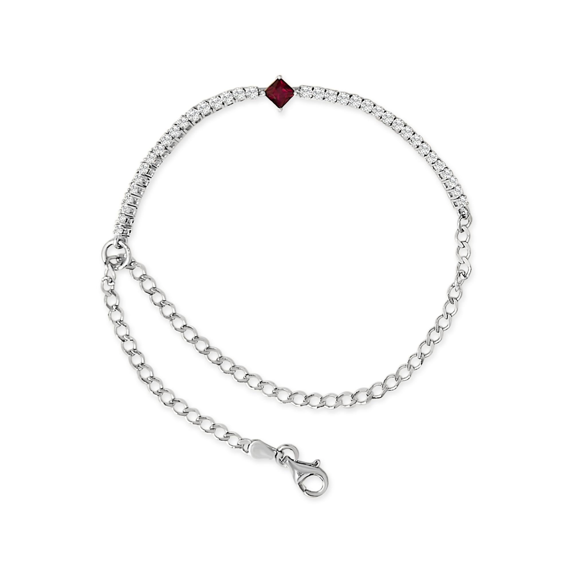 Pulsera ajustable de cadena de tenis de plata de ley .925 con rubí y zafiro creados Moderno en venta