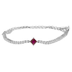 .925 Sterling Silver Created Ruby and Sapphire Adjustable Tennis Chain Bracelet