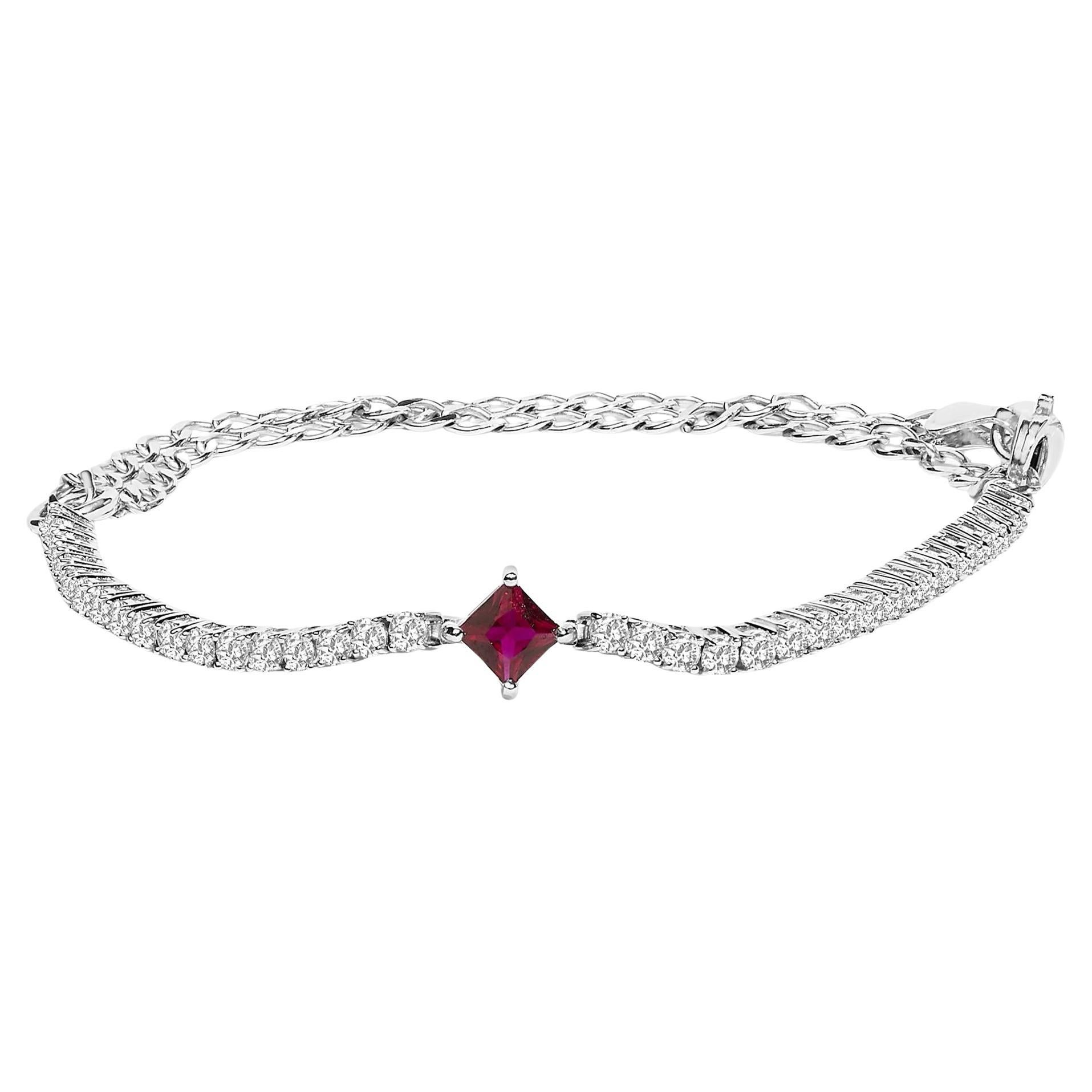 Pulsera ajustable de cadena de tenis de plata de ley .925 con rubí y zafiro creados en venta
