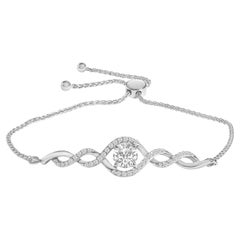 Bracciale bolo intrecciato con nodi, in argento sterling .925 con zaffiri bianchi sintetici