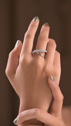 925 Sterling Silver Criss Cross Natural Pave Diamond Ring For Women Simple Gift.