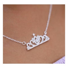 925 Sterling Silver Crown Shaped Pendant Moissanite Necklace Minimalist Gift.