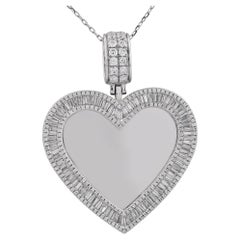 925 Sterling Silver Cubic Zirconia Baguette Halo Custom Photo Heart Pendant