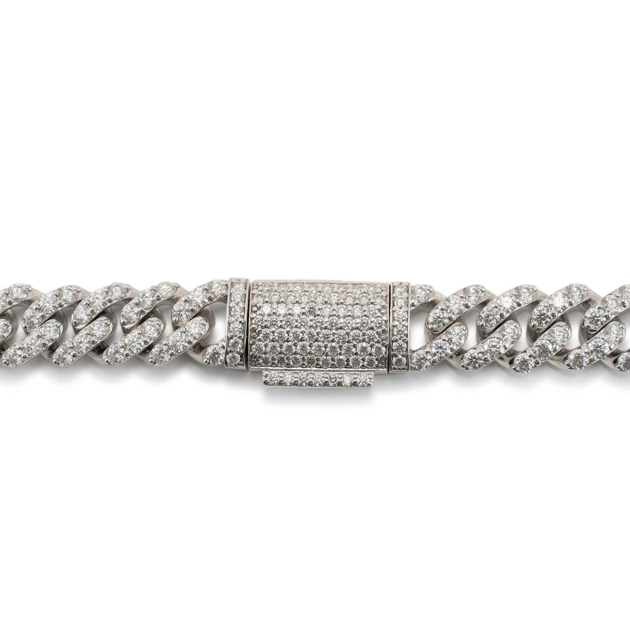 925 Sterling Silver Cubic Zirconia Cuban Link Chain Necklace In Excellent Condition In Houston, TX