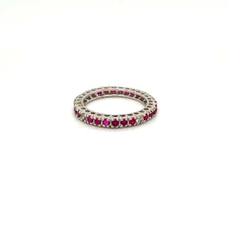 For Sale:  925 Sterling Silver Dainty Round Ruby Eternity Stacking Band Ring 4