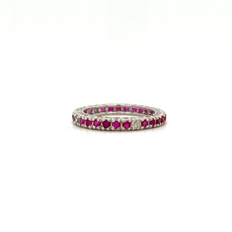 For Sale:  925 Sterling Silver Dainty Round Ruby Eternity Stacking Band Ring for Wife Gift 7