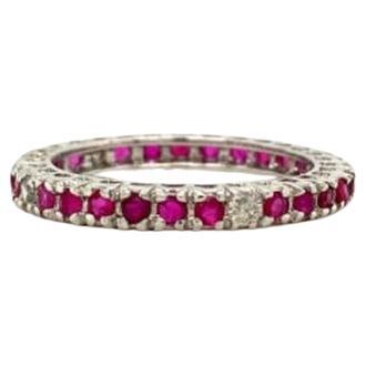 For Sale:  925 Sterling Silver Dainty Round Ruby Eternity Stacking Band Ring for Wife Gift