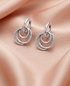 925 Sterling Silver Dangle Earring Natural Pave Diamond Anniversary Gift For Her