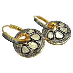 925 Sterling Silver Dangle Earrings For Women Natural Diamond Polki Earrings.