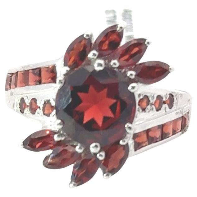 925 Sterling Silver Deep Red Garnet Statement Ring in Christmas Gift for Mom