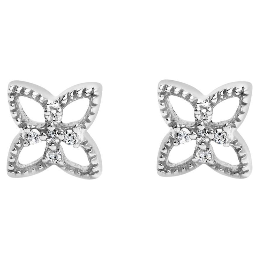 Clous d'oreilles fleur à 4 pétales en argent sterling 925 avec diamants