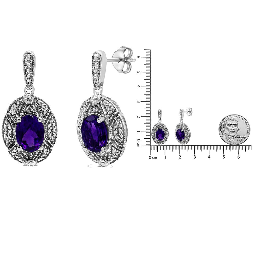 .925 Sterling Silver Diamond Accent and Purple Oval Amethyst Stud Earrings In New Condition For Sale In New York, NY