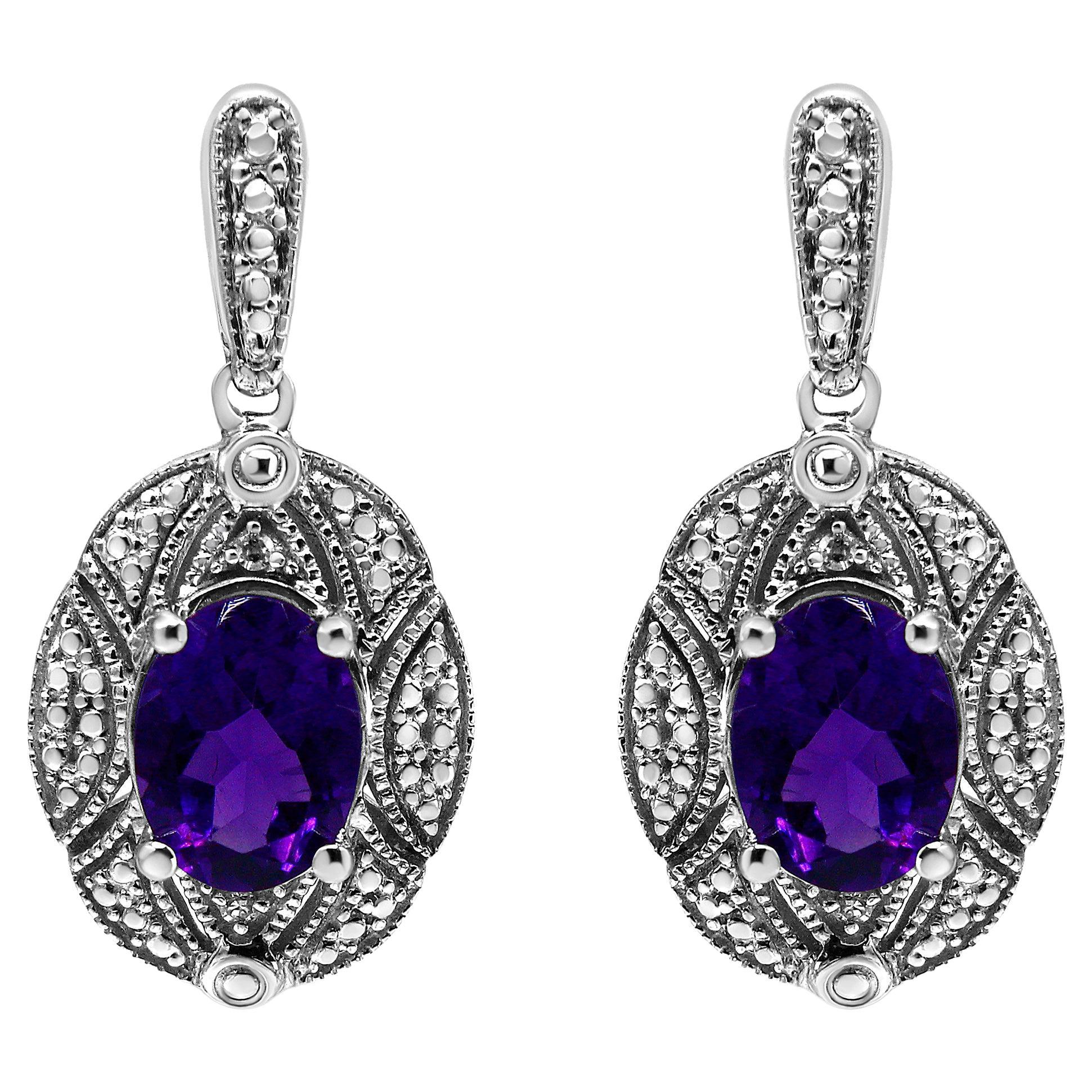 .925 Sterlingsilber Diamant-Akzent und lila ovaler Amethyst-Ohrstecker