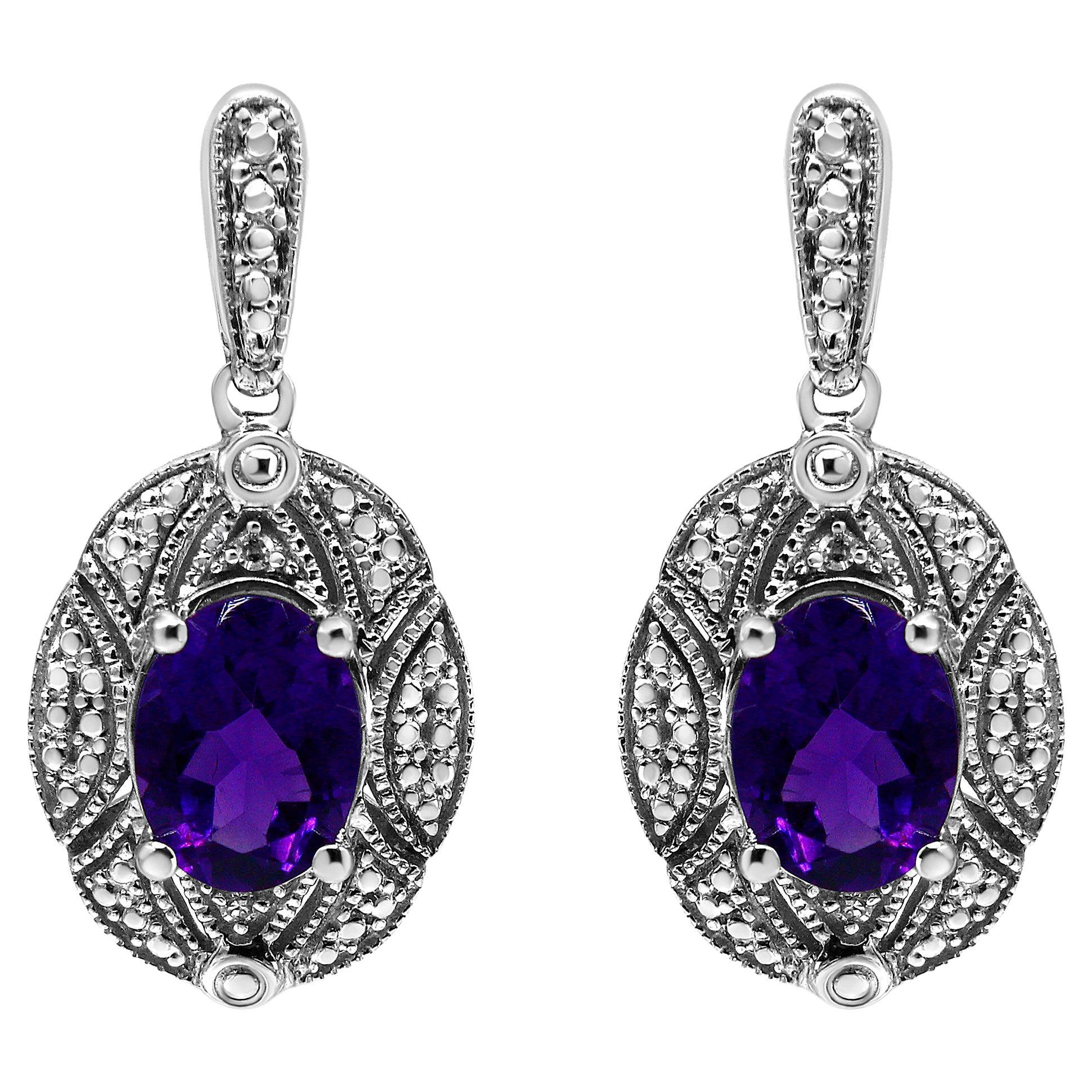 .925 Sterlingsilber Diamant-Akzent und lila ovaler Amethyst-Ohrstecker