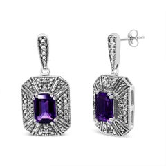 .925 Sterling Silver Diamond Accent and Purple Amethyst Gemstone Stud Earrings