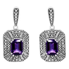 .925 Sterling Silber Diamant-Akzent und lila Amethyst Edelstein Ohrstecker