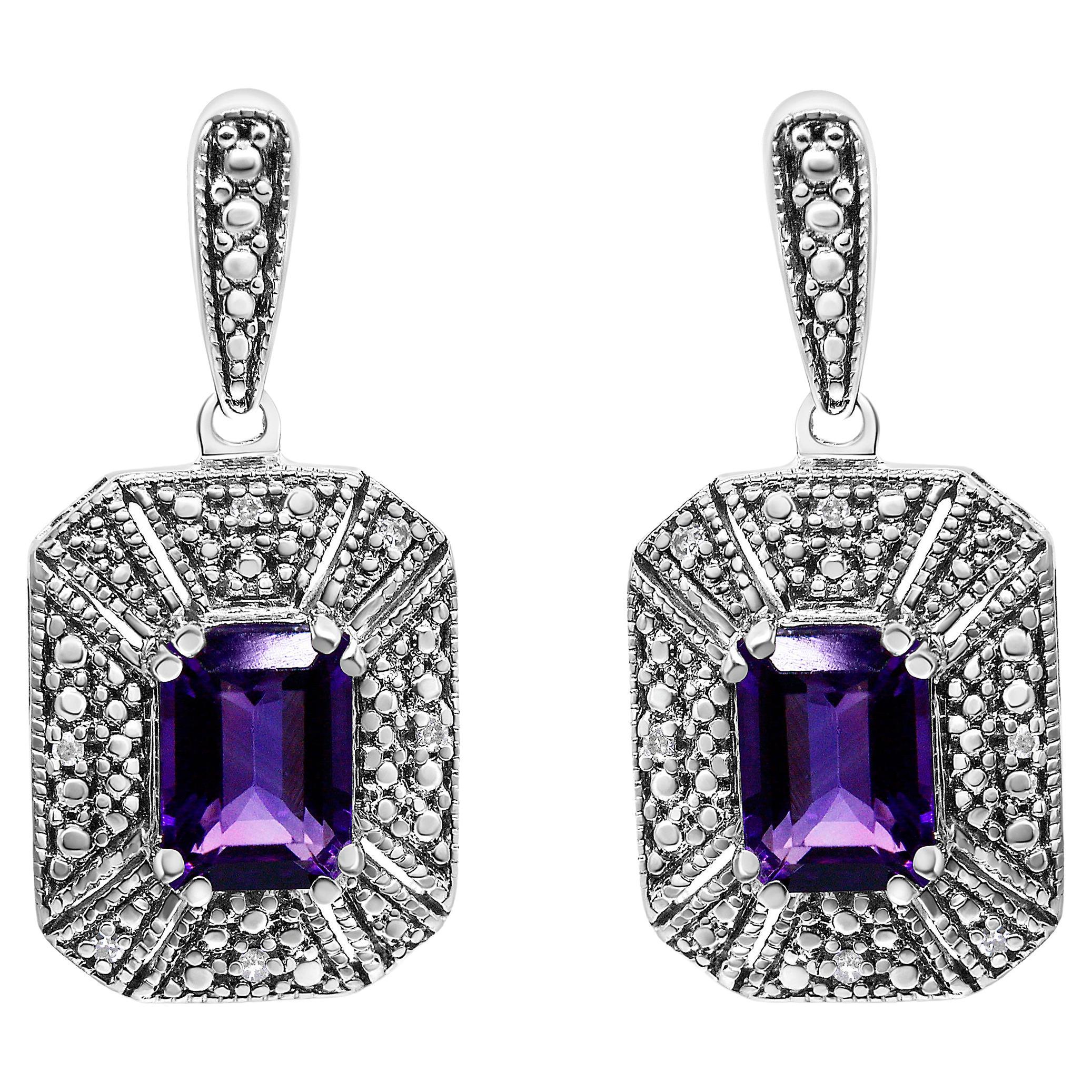 925 Ohrstecker aus Sterlingsilber mit Diamant-Akzent und lila Amethyst-Edelstein