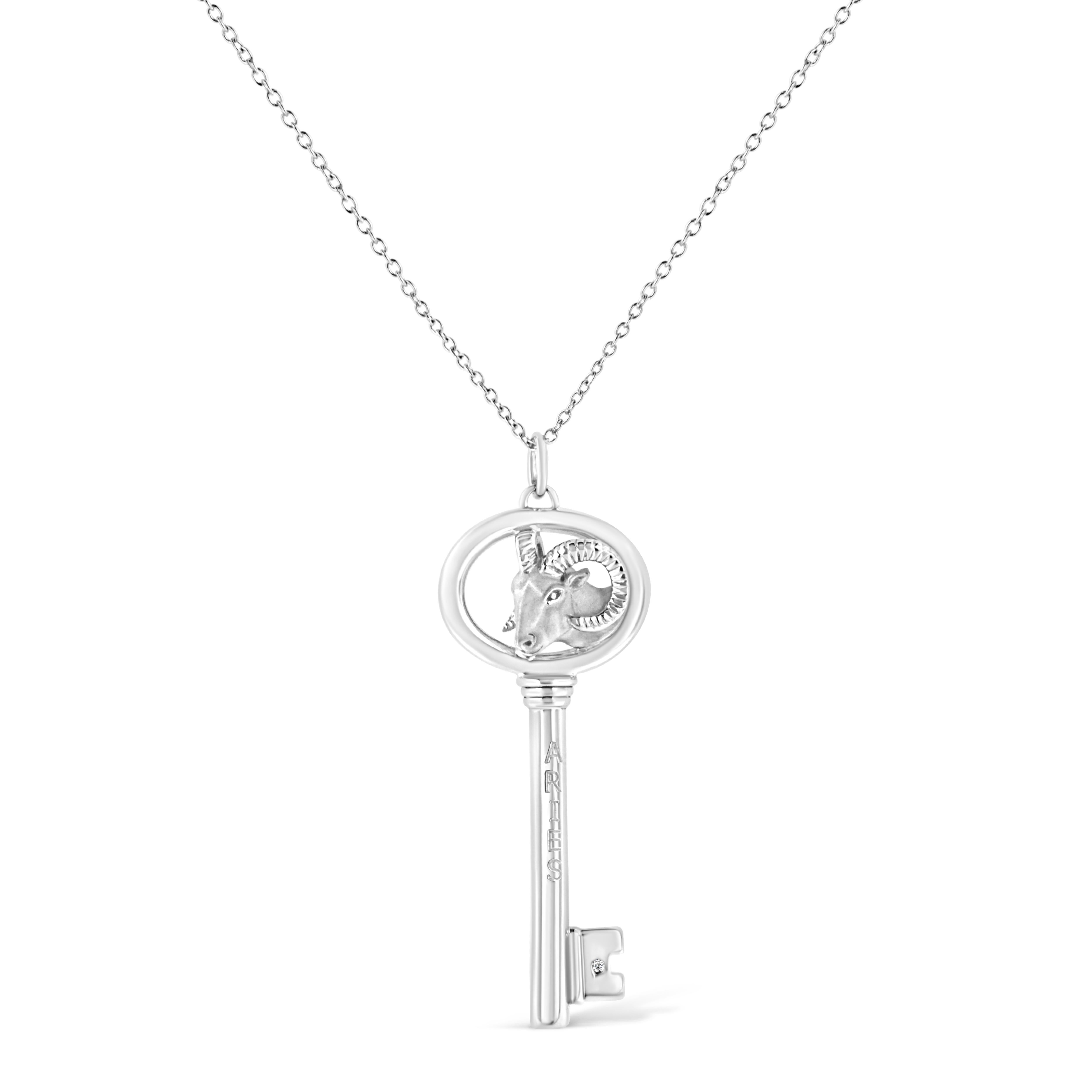 It's as if the stars aligned to create this stunning .925 Sterling Silver necklace flaunting an Aries zodiac pendant accented by a glimmering bezel set natural diamond. Brilliant beacons of optimism and hope, our Zodiac Keys are radiant symbols of a