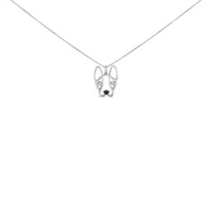 .925 Sterling Silver Diamond Accent & Black Enamel French Bulldog Necklace