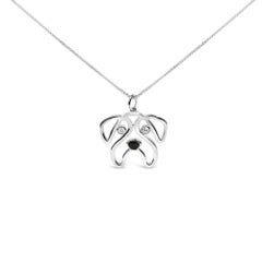 .925 Sterling Silver Diamond Accent & Black Enamel French Bulldog Necklace
