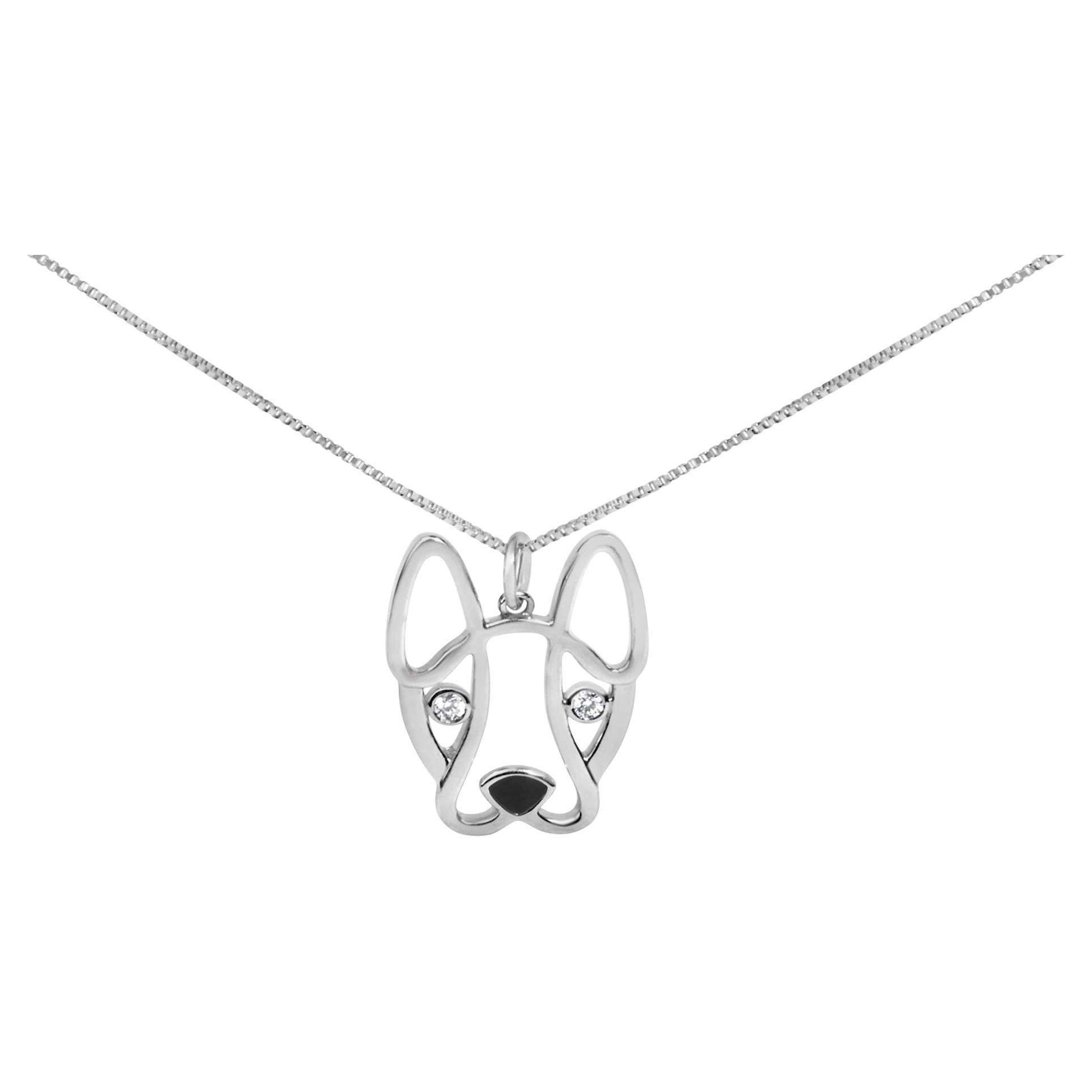 Collana in argento 925 con diamanti e smalto nero con bulldog francese in vendita