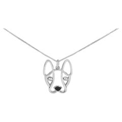 .925 Sterling Silber Diamant Akzent & Schwarz Emaille Französische Bulldogge Halskette