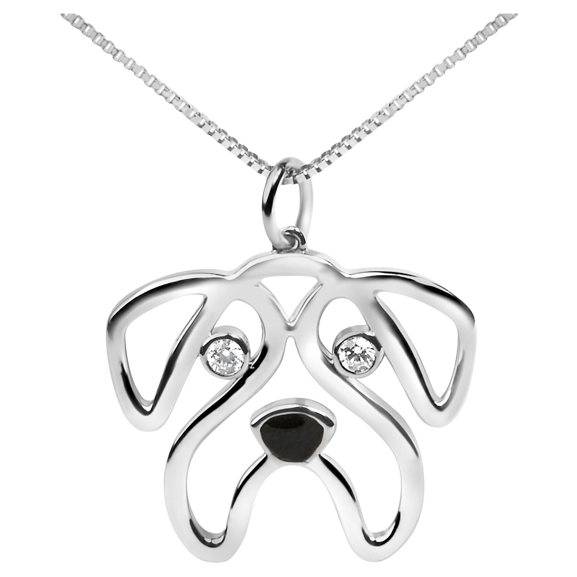 .925 Sterling Silver Diamond Accent & Black Enamel French Bulldog Necklace