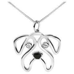 .925 Sterling Silver Diamond Accent & Black Enamel French Bulldog Necklace