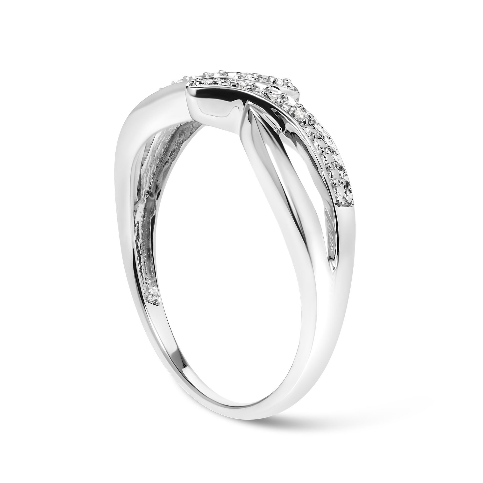 Round Cut 925 Sterling Silver Diamond Accent Bypass and Split Shank Band Ring For Sale