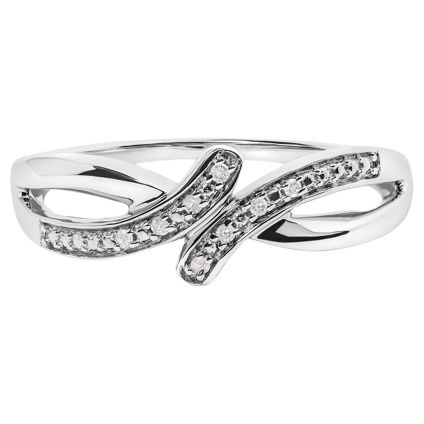 Bague en argent sterling 925 avec accents de diamants Bypass et manchette fendue