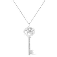 .925 Sterling Silver Diamond Accent Cancer Zodiac Key Pendant Necklace