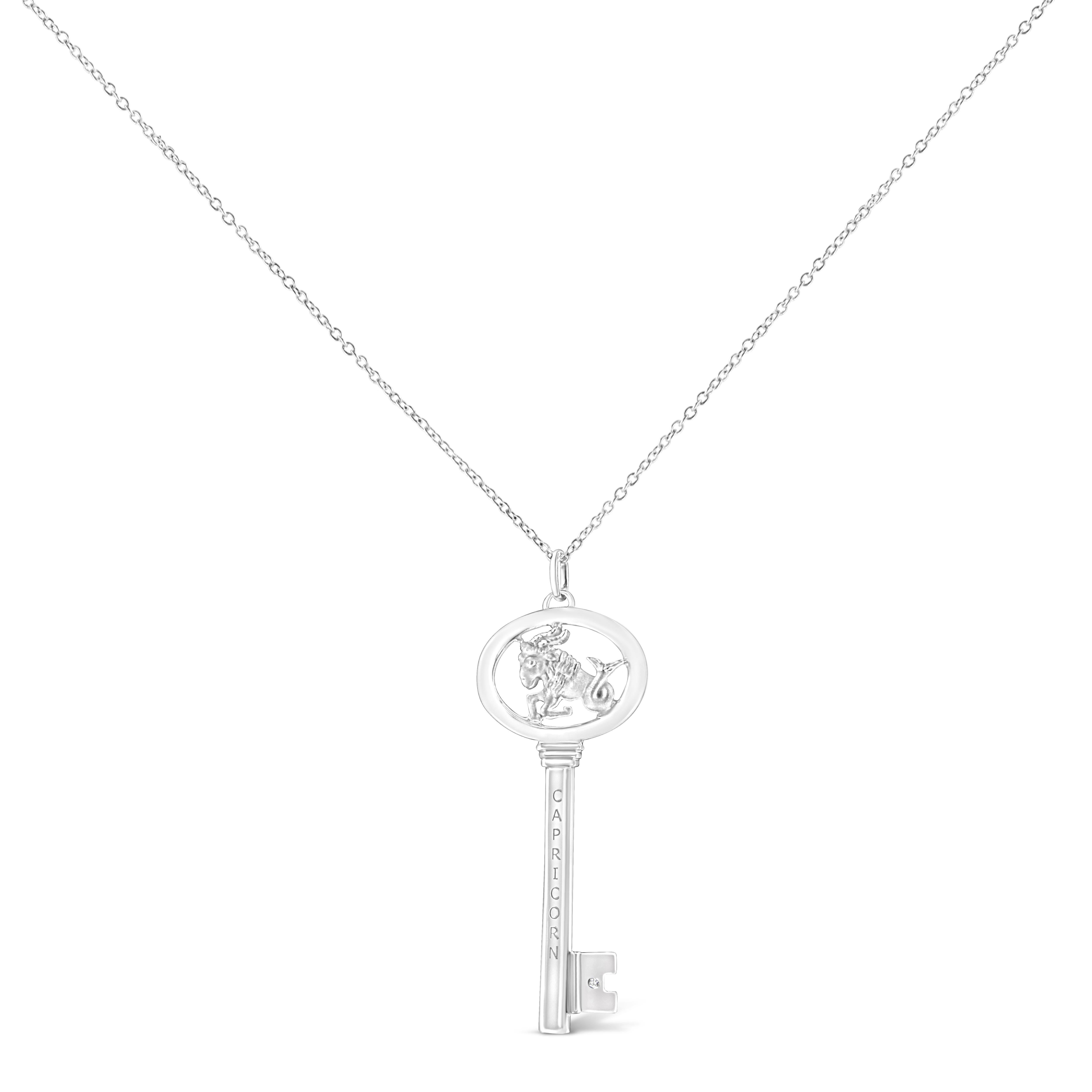It's as if the stars aligned to create this stunning .925 Sterling Silver necklace flaunting a Capricorn zodiac pendant accented by a glimmering bezel set natural diamond. Brilliant beacons of optimism and hope, our Zodiac Keys are radiant symbols