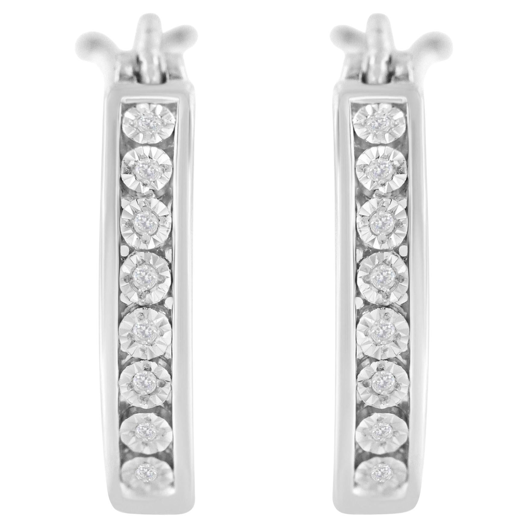 .925 Sterling-Silber Diamant-Akzent Kanal Set Stil Hoop Ohrring