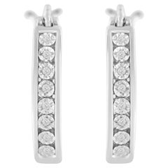 .925 Sterling-Silber Diamant-Akzent Kanal Set Stil Hoop Ohrring