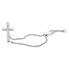 .925 Sterling Silver Diamond Accent Cross Bolo Bracelet